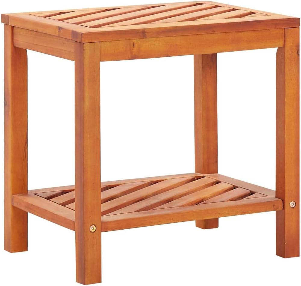 Solid Acacia Wood Side Table 17.7x13x17.7 Inches, Weather Proof End Table wit...