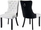 Dining Chairs Set of 2, Upholstered Tufted Dining Room Chairs with High Back, Nailhead Trim and Solid Wood Legs, Modern Dining Chair for Dining Room, White Pu Leather Splicing Black Velvet