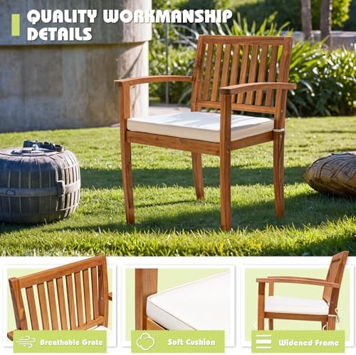 Flamaker 5 Pieces Outdoor Dining Set Acacia Wood Outdoor Table and Chairs