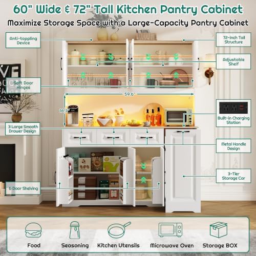 72" Tall 60" Wide Extra Large Pantry Storage Cabinet w/Power Outlet...