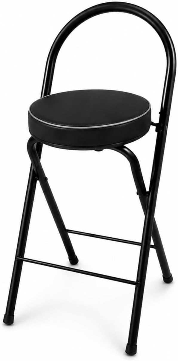 Folding Bar Stool with Backrest Counter Height Chair Padded Seat Cushion Spac...