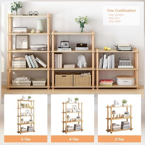 IOTXY 5-Tier Wooden Shelf Bookcase, Freestanding Open Bookshelf, Oak
