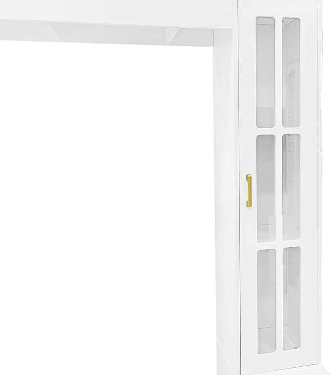 98.4" W Wall Unit Entertainment Center with Bookshelves for TVs up to 80", Modern TV Stand Media Console with Cabinets, Tempered Glass Doors for Living Room (White/T3)