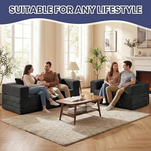 Convertible Sofa Bed, 4-in-1 Loveseat with Removable Armrests Backrest, Cordu...