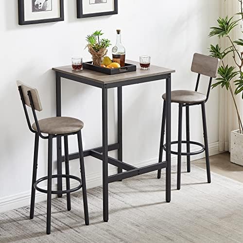 CALABASH 3-Piece Bar Table and Chairs Set for Small Space, Bar Set with Squar...