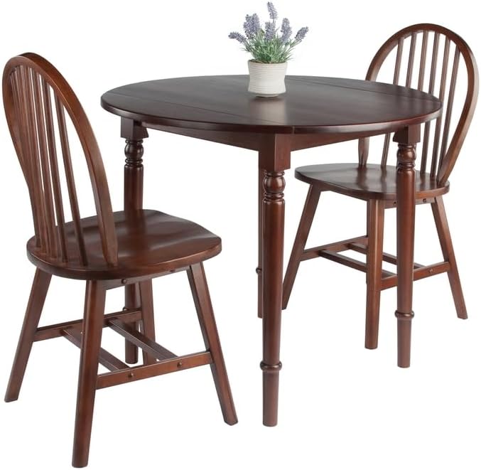 HomeStock Rustic Retreat 3 Piecec Drop Leaf Solid Wood Round Dining Table wit...