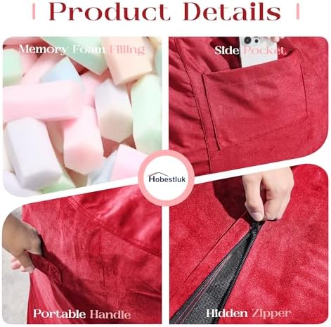 Hobestluk Bean Bag Chairs 6FT Beanbag Chair with Filler Adult Bean Bags with Removable Cover, Giant Bean Bag Chairs for Aduts (Velvet red)