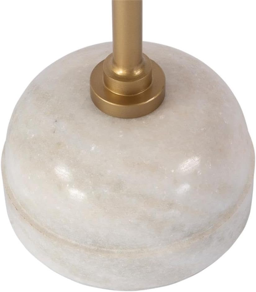 Beaumont Lane Transitional Round Marble and Iron Side Table, Beige Tiger Marb...