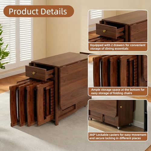 Drop Leaf Table and Chairs - 59" Fully Assembled Folding Dining Table 4-...