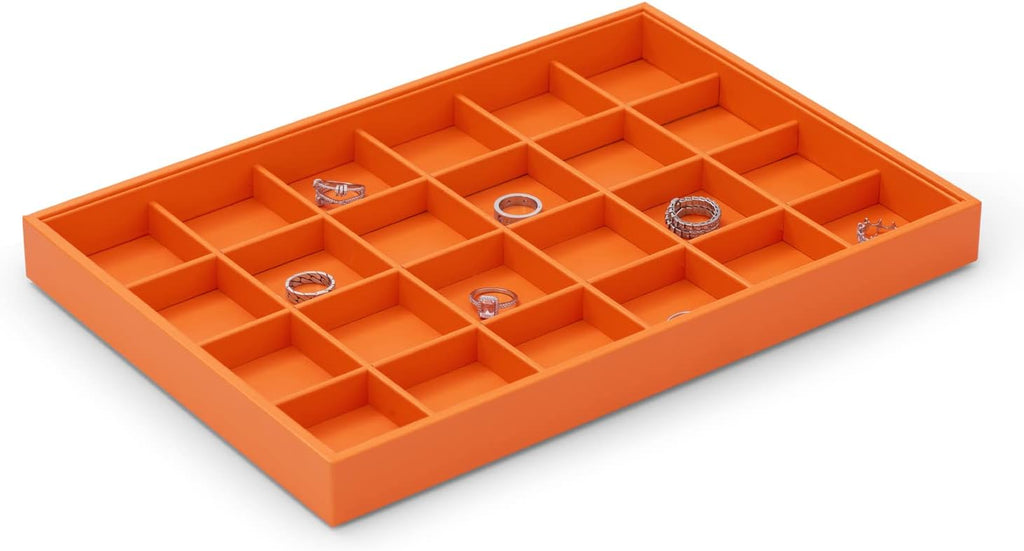 Oirlv Luxury Leather Ring Tray 24 Grid Jewelry Drawer Organizer Stackable Jewelry Trays Ring Earring Storage