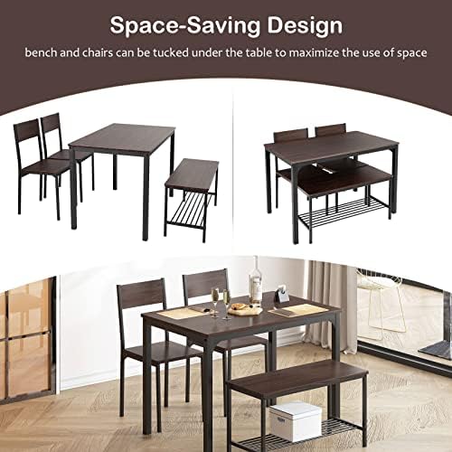 soges Kitchen Table Set for 4, Nesting Table with 2 Chairs & Bench, Oak