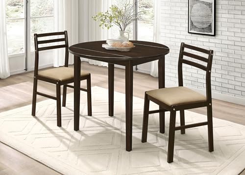 Coaster Home Furnishings 3-Piece Round Wood Dining Room Set Drop Leaf Extensi...