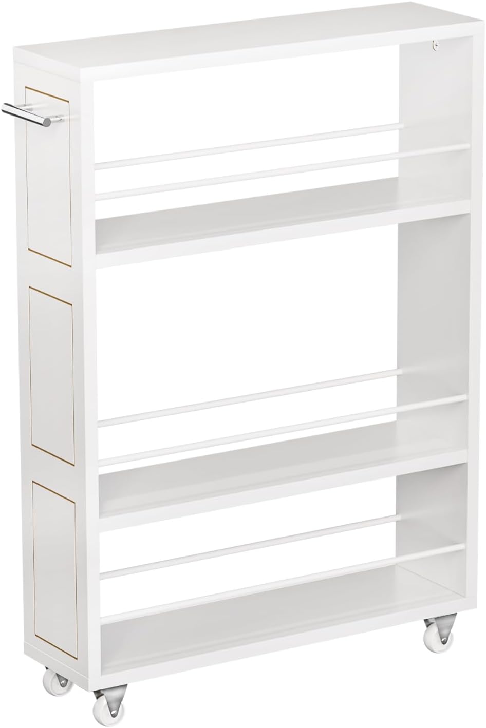 KLM 4 Tier White Slim Storage Cart with Handle, Slide Out Storage Rolling Uti...