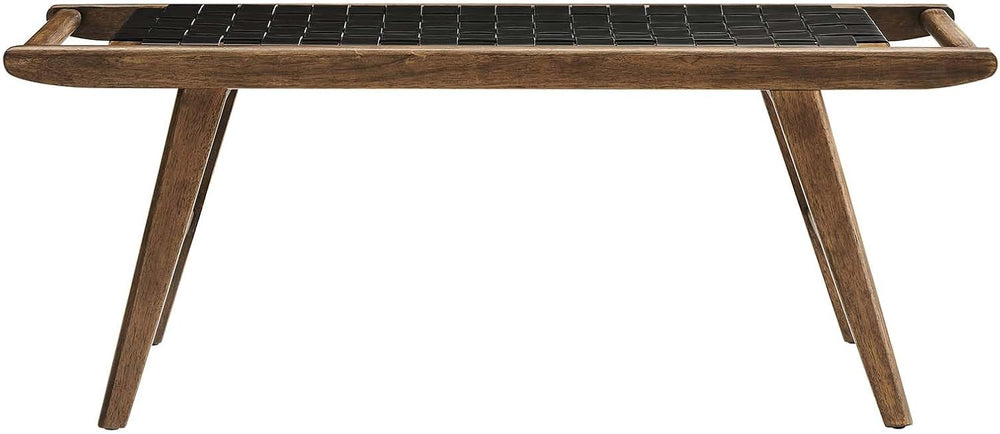 Modway Saoirse 47" Faux Leather Wood Bench in Walnut Black