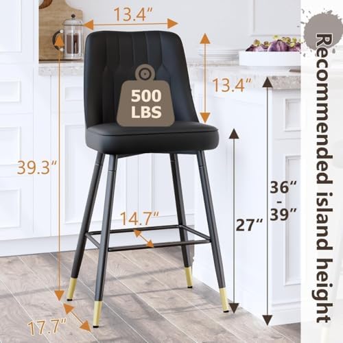 Bar Stools Set of 4,Counter Height Bar Stools with Back,Modern Faux Leather K...