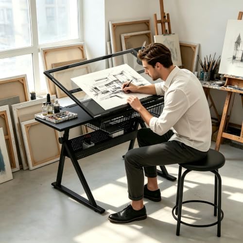 Garvee Drafting Table w/Stool, Height Adjustable Drawing Table
