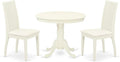 East West Furniture ANIP3-LWH-C 3 Piece Kitchen Table Set for Small Spaces Contains a Round Dining Table with Pedestal and 2 Linen Fabric Dining Room Chairs, 36x36 Inch, Linen White