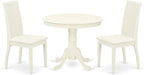 East West Furniture ANIP3-LWH-C 3 Piece Kitchen Table Set for Small Spaces Contains a Round Dining Table with Pedestal and 2 Linen Fabric Dining Room Chairs, 36x36 Inch, Linen White