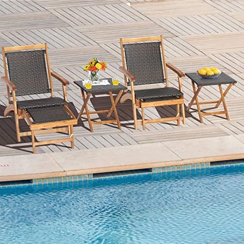 RELAX4LIFE Patio Lounge Chair Set - Outdoor Acacia Wood Chaise Lounge w/Side ...
