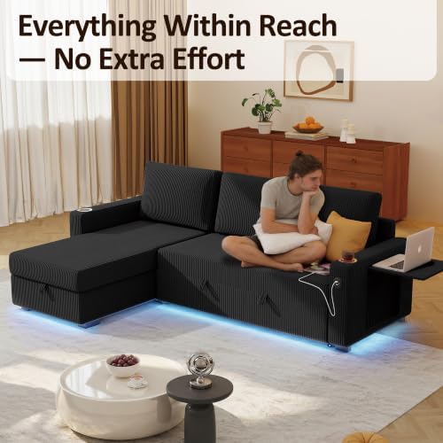 Ball & Cast 80" Sectional Sleeper Sofa Bed Pull Out Couches for Livi...