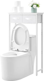 MOHOPE 2-Tier Over The Toilet Storage with 2 Fabric Drawers, Freestanding Above The Toilet Storage Cabinet, Space Saver Metal Over Toilet Bathroom Organizer Shelf for Small Space, White