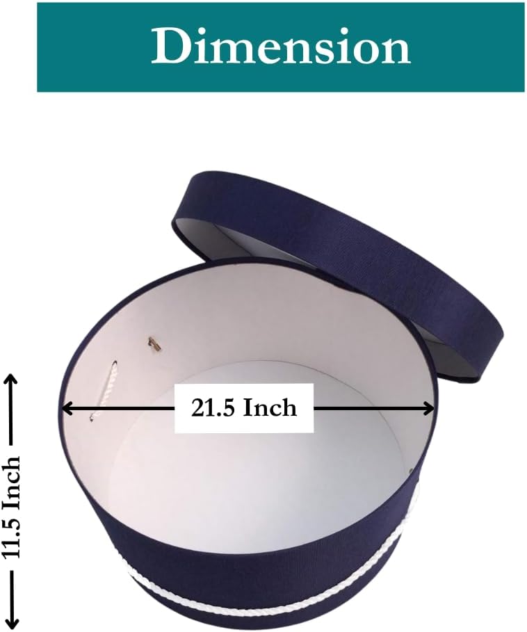 Sarah's Hat Boxes Classic Navy Hat Box – 21.5" x 11.5" (Dia. x Ht.) Handmade in USA – Odorless Non-Toxic Adhesive, Cording Handle – Premium Storage for Hats & Accessories