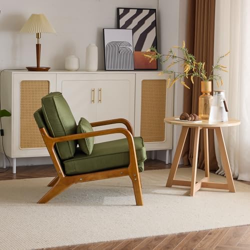 Bonnlo Dark Green Linen Accent Chairs Set of 2,Upholstered Mid Century Modern...