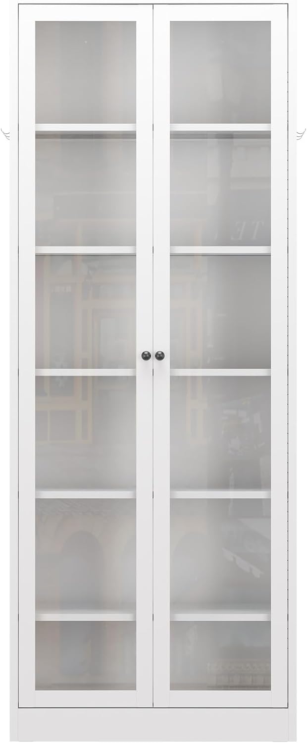 Metal Kitchen Pantry Cabinet - 72" Tall Sideboard Storage Case with Glas...
