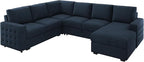 HONBAY Sectional Sleeper Sofa with Pull Out Bed U-Shape Sectional Couch Sleeper Bed with Storage Chaise Lounge Living Room 6 Seater Sectional Sofa,Velvet Dark Blue