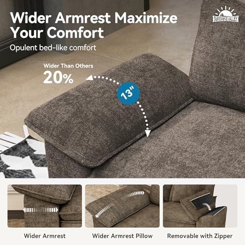 SUNSHINE VALLEY 2-Piece Sofa Set, Loveseat & 3-Seat Couch, Chenille Brown...