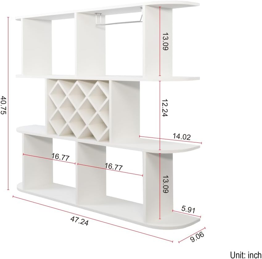 Rustic Large Wall Mounted 3-Tier Wine Rack with Wine Glass Holder, Multifunct...
