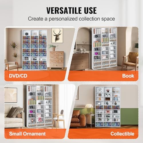 VEVOR Media Storage Cabinet, 9-Layer DVD Shelf, Adjustable CD Shelves 27 Comp...