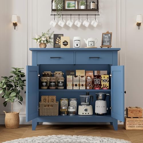 HORSTORS Farmhouse Kitchen Storage Cabinet, Small Buffet, Coffee Bar, Blue