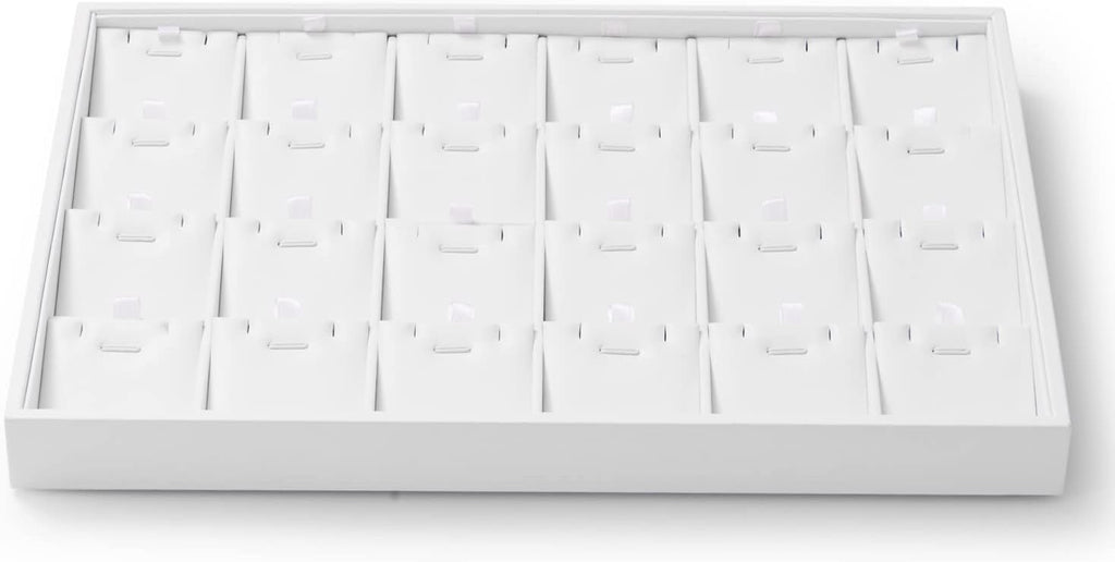 White PU Leather Jewelry Display Tray 24 Grids Pendant Earrings Necklace Organizer Display Showcase Jewelry Storage Tray