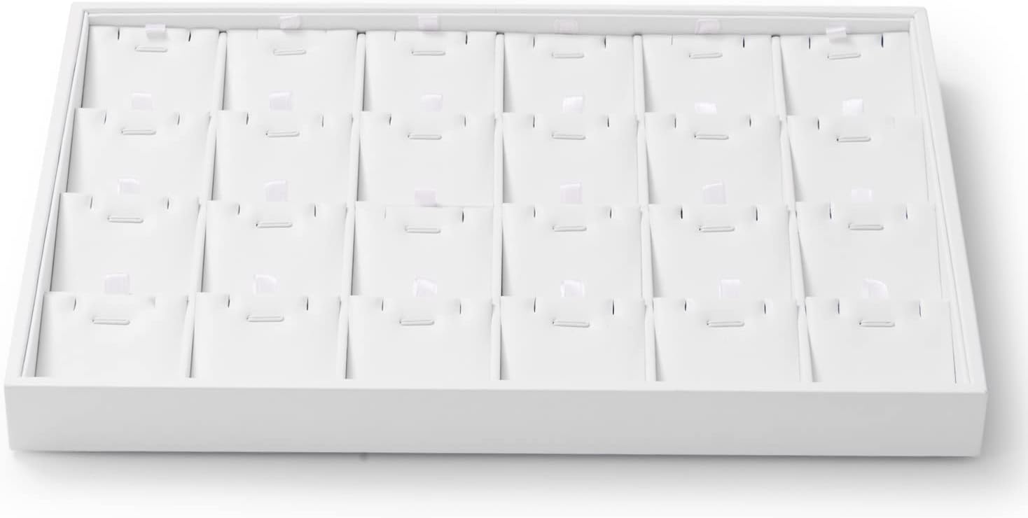 White PU Leather Jewelry Display Tray 24 Grids Pendant Earrings Necklace Organizer Display Showcase Jewelry Storage Tray