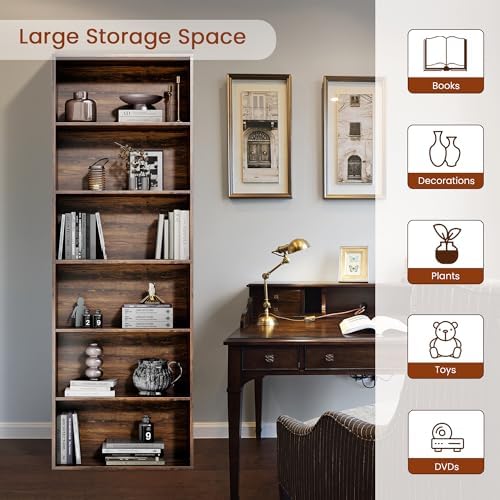 GRUSIGN 71" Tall 6-Tier Bookshelf, Large Open Display Bookcase with Ampl...