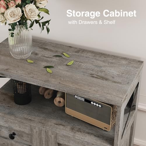 Farmhouse Storage Cabinet with Drawers, Small Kitchen Pantry Cabinet, Gray