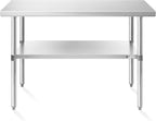 KUTLER Stainless Steel Table 24 x 48 Inches, NSF Heavy Duty Commercial Kitchen Prep and Work Table with Undershelf for Restaurant, Hotel, Home