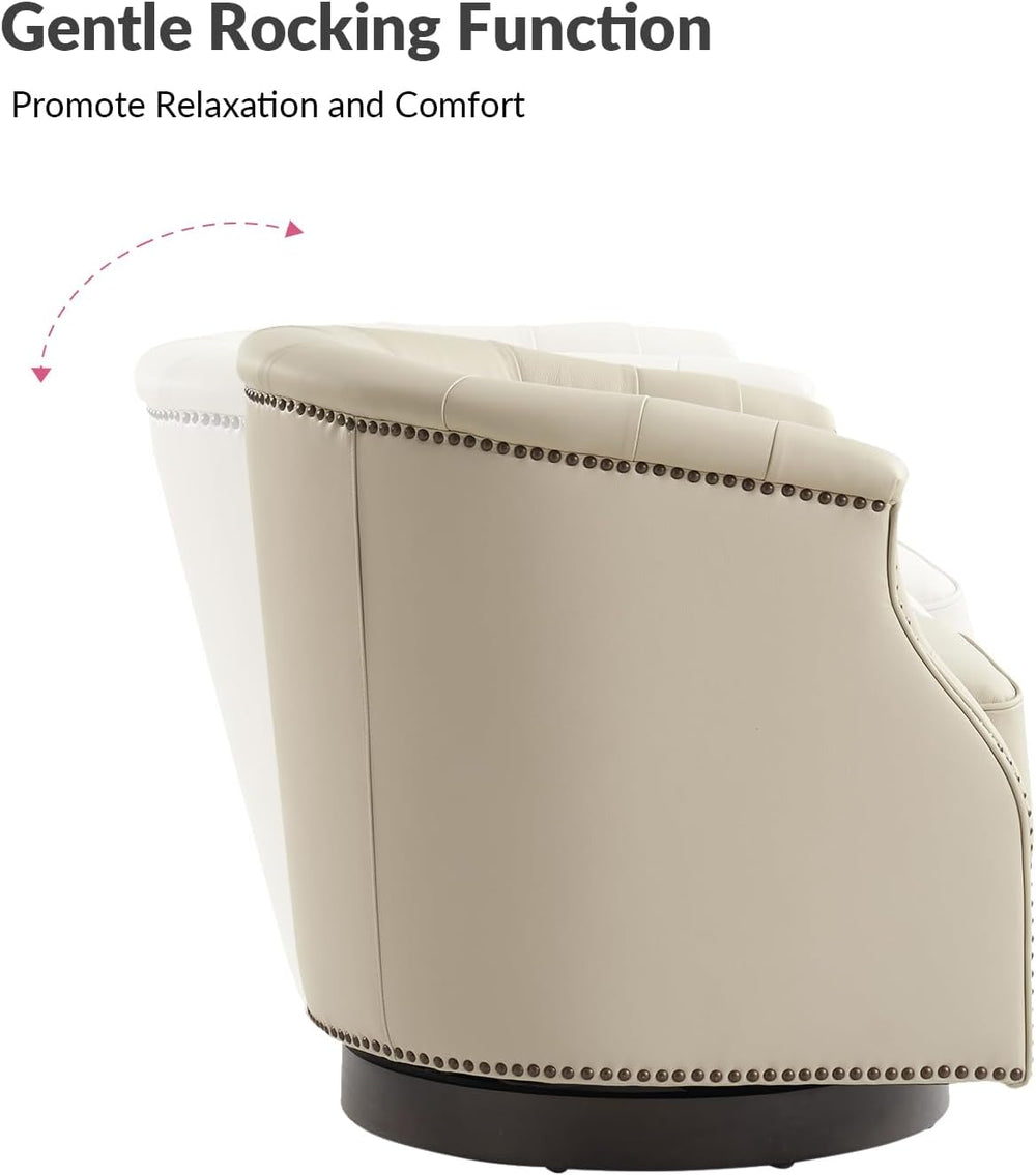 HULALA HOME Genuine Leather Swivel Rocker Chairs, Fully Assembled, Beige | Se...
