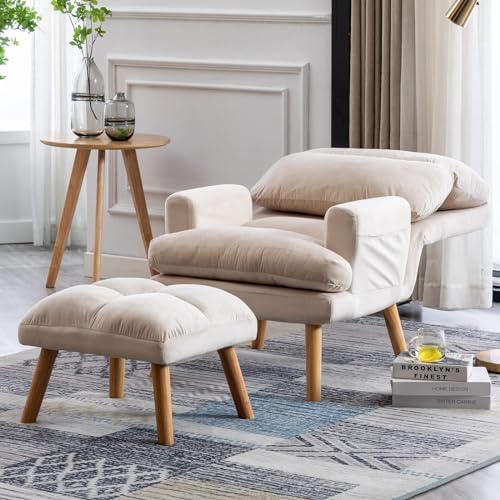 CANMOV Modern Accent Chair with Ottoman Set of 2, Soft Fabric Armchair with A...