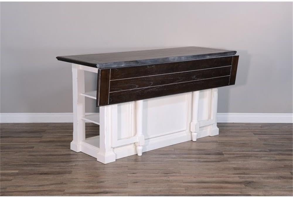 Pemberly Row 71.5" x 38" Farmhouse Wood Kitchen Island with Adjustable Shelves, Ample Storage Space, in White & Dark Brown Finish