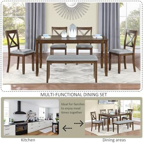 Harper & Bright Designs 6-Piece Dining Table Set with 4 Chairs and Bench,...