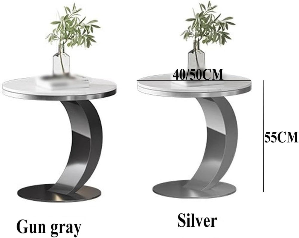 Modern C-Shaped Side Table, Sintered Stone Top & Sturdy Metal Frame, Mini...