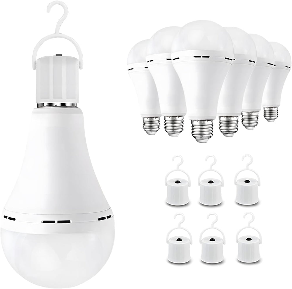 Emergency Rechargeable Bulbs 6Pk,A21 9W 60WEq,1200mAh WW for Power Cut Camp