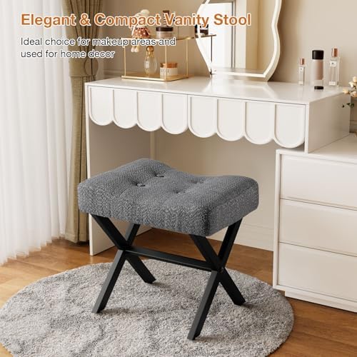 Memobarco 18-Inch Large Vanity Stool Chair, Gray Makeup Stool | Teddy Flannel...