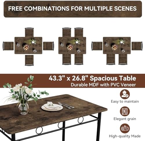 Vipbear Kitchen Dining Table Set for 4, 5-Piece Kitchen Table Set,Dining Room...