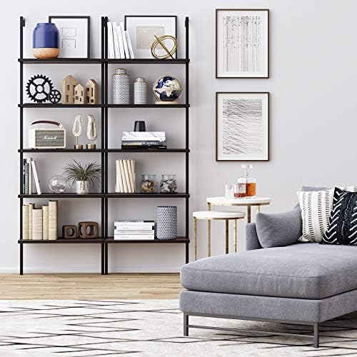 Nathan James Theo 5-Shelf Wood Modern Bookcase, Open Wall Mount Ladder Booksh...
