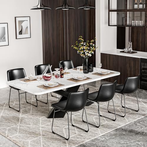 Dining Chairs Set of 4, 18in PU Leather Kitchen Chair with Metal Leg, Black