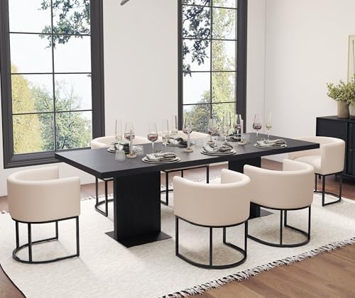HNY Mid Century Modern Upholstered Barrel Dining Chairs with Arms Set of 2, L...