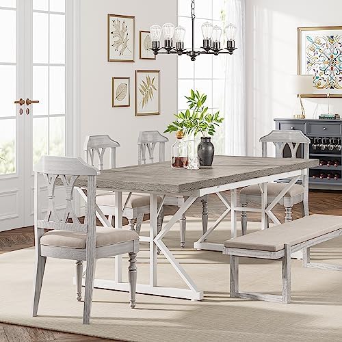 Tribesigns Farmhouse Dining Table for 6 People, 70.8-Inch Rectangular Wood Di...